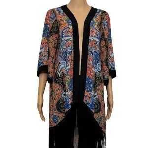 City Chic Woman’s S Colorful Bohemian Kimono with Fringe